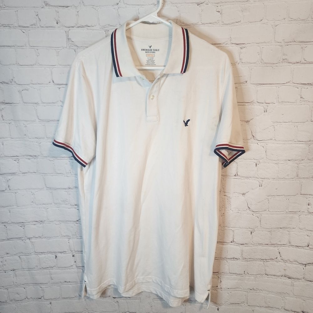 Men's American Eagle White Core Flex Polo Shirt, Size XL